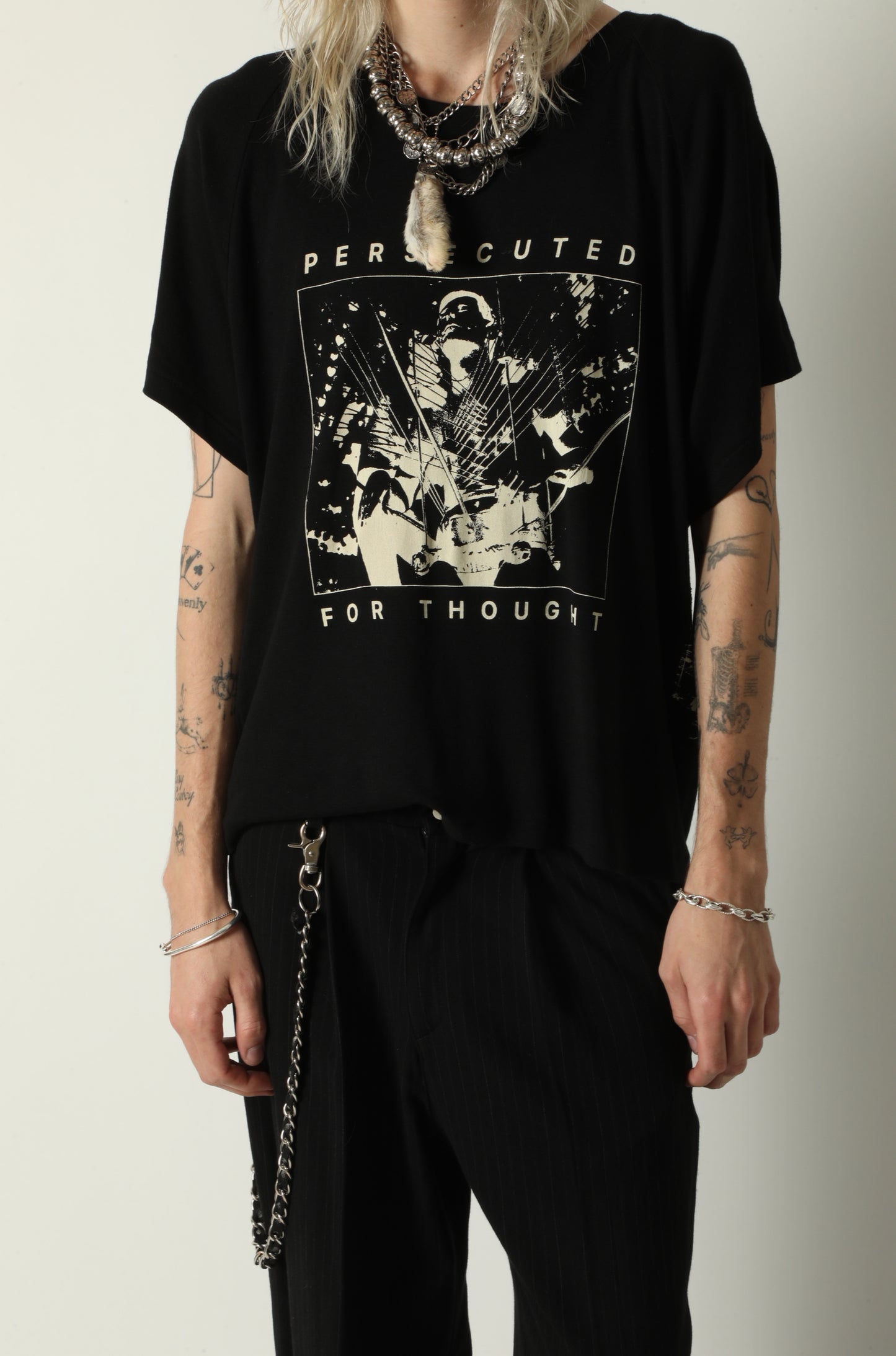 PERSECUTED FOR THOUGHT PATCHWORK RAGLAN T-SHIRT